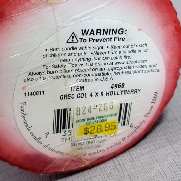 Vintage‎ Root Hollyberry Grecian Red Tall Single Wick Pillar Candle 9” X 4” NEW - Picture 6 of 6